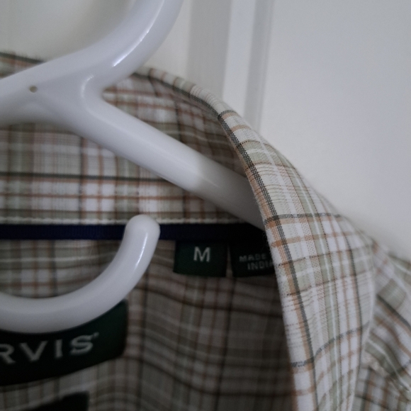 ORVIS Active Fit check shirt oatmeal green brown neutral cotton button down M - Picture 7 of 9